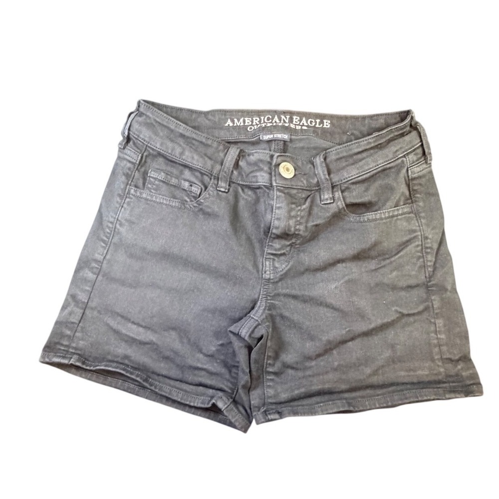 American Eagle Super Stretch Midi Shorts Black Denim Size 4 Womens K3